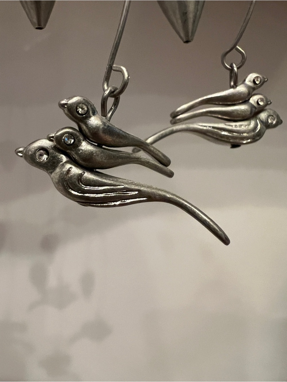RARE Silver Bird Trio Earrings - Elegant Silver Tone Women’s Jewelry - Picture 2 of 7